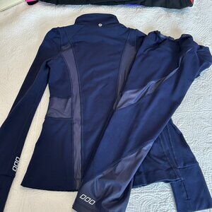 Lorna Jane Navy Performance Set | Zip Jacket + 7/8 Leggings | Sculpted Panels |